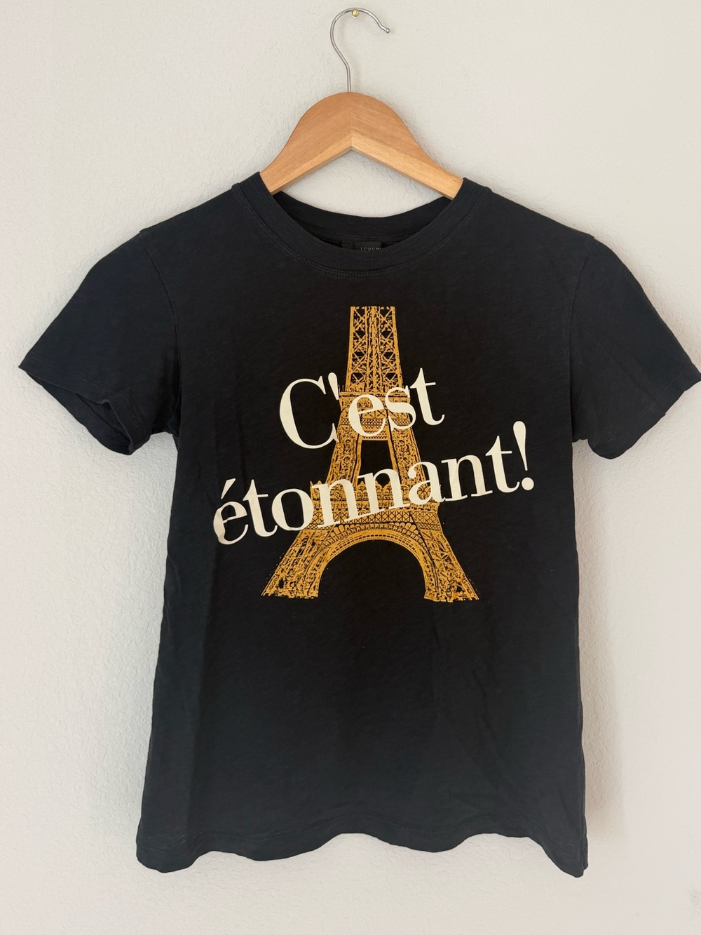 J. Crew Black Short-Sleeve Tee with Gold Eiffel Tower Graphic